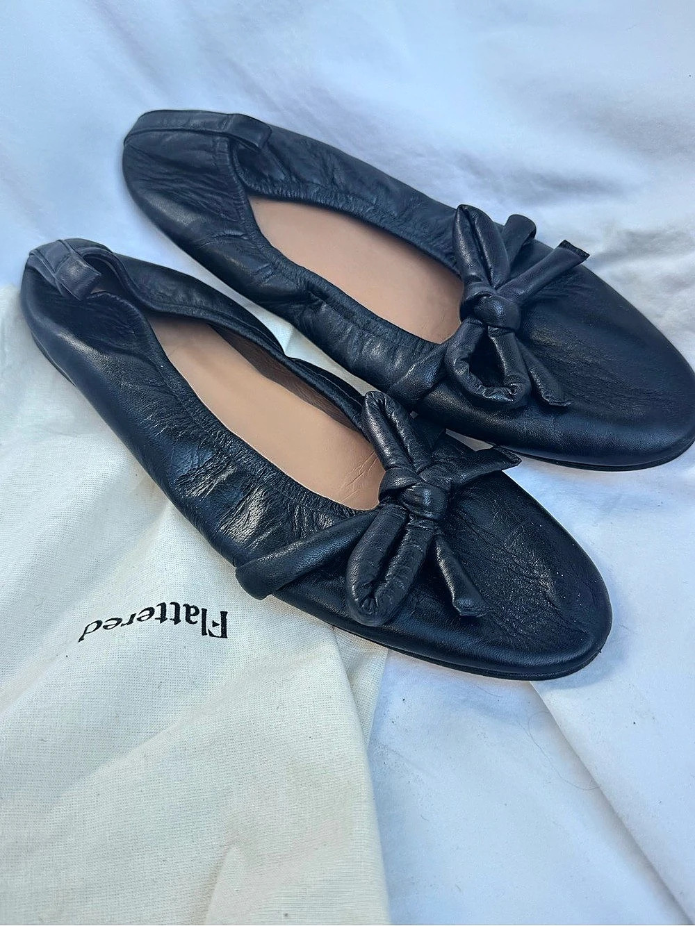 Flattered Bow Leather Ballet Flats - Black